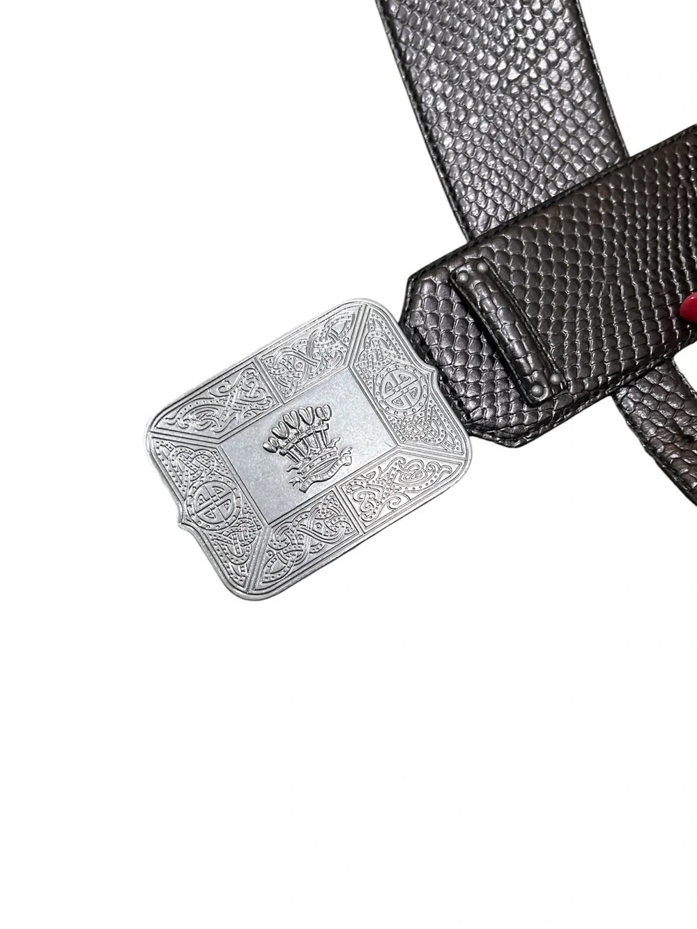 Lauren Ralph Lauren Leather Belt gunmetal textured Embossed silver Buckle medium